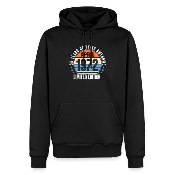 Avril 1972 - Sweat à capuche Premium bio Homme - noir - Devant - Nico (187cm)