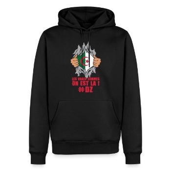 Les vrais zommes on est là dz algérie patrie foot - Sweat à capuche Premium bio Homme - noir - Devant - Nico (187cm)