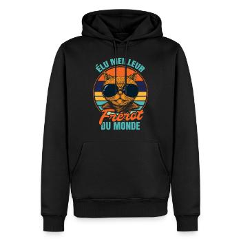 Élu meilleur frérot propriétaire chats - Sweat à capuche Premium bio Homme - noir - Devant - Nico (187cm)