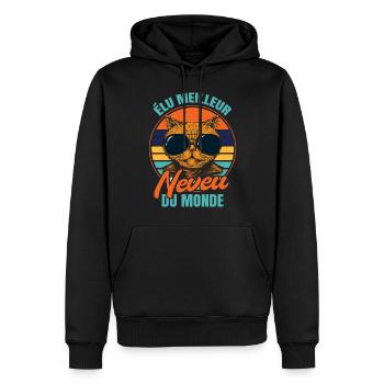 Élu meilleur neveu propriétaire chats - Sweat à capuche Premium bio Homme - noir - Devant - Nico (187cm)