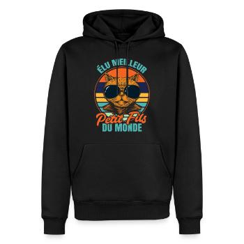 Élu meilleur petit fils propriétaire chats - Sweat à capuche Premium bio Homme - noir - Devant - Nico (187cm)