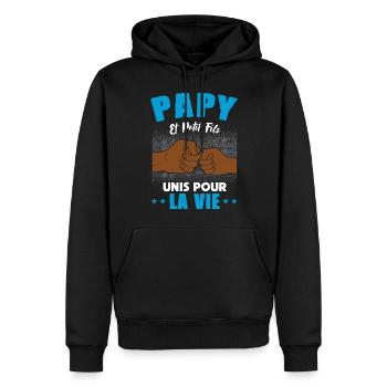 papy petit fils unis pour la vie check humour - Sweat à capuche Premium bio Homme - noir - Devant - Nico (187cm)