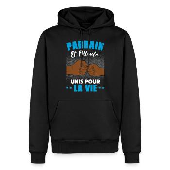 Demande parrain et filleule unis pour la vie - Sweat à capuche Premium bio Homme - noir - Devant - Nico (187cm)
