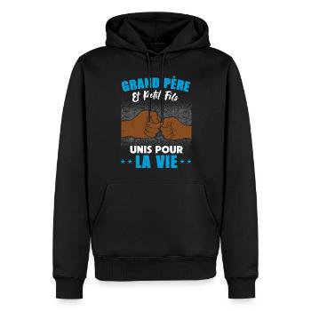 Papy et petit fils unis pour la vie fête des papy - Sweat à capuche Premium bio Homme - noir - Devant - Nico (187cm)