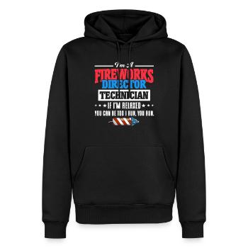Drôle de feu d’artifice pyrotechnicien disant - Sweat à capuche Premium bio Homme - noir - Devant - Nico (187cm)