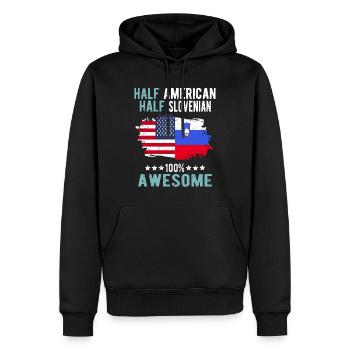 Moitié américain moitié slovène - Sweat à capuche Premium bio Homme - noir - Devant - Nico (187cm)