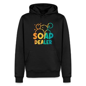 Marchand de savon - Fabrication de savon - Sweat à capuche Premium bio Homme - noir - Devant - Nico (187cm)