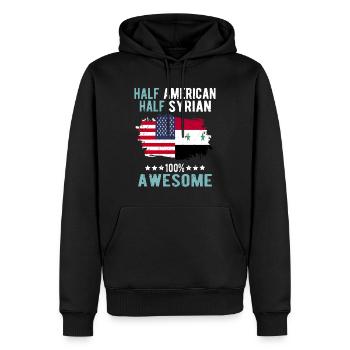 Mi-Américain, mi-Syrien - Sweat à capuche Premium bio Homme - noir - Devant - Nico (187cm)