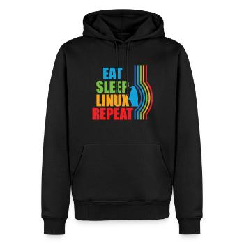 Eat Sleep Linux Repeat Retro Pinguin Nerd Geek - Männer Premium Bio Hoodie - Schwarz - Vorne - Nico (187cm)