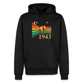 Bicycle Day 1943 Retro Radtour Hofmann Zauberwald - Männer Premium Bio Hoodie - Schwarz - Vorne - Nico (187cm)