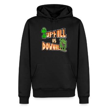 Dino weint beim Uphill und wird beim Downhill zum - Männer Premium Bio Hoodie - Schwarz - Vorne - Nico (187cm)