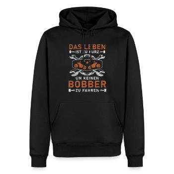 Retro Leben Zu Kurz Bobber I Motorradfahrer Tacho - Männer Premium Bio Hoodie - Schwarz - Vorne - Nico (187cm)