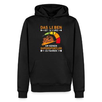 Leben Zu Kurz Supersportler I Motorradfahrer Tacho - Männer Premium Bio Hoodie - Schwarz - Vorne - Nico (187cm)