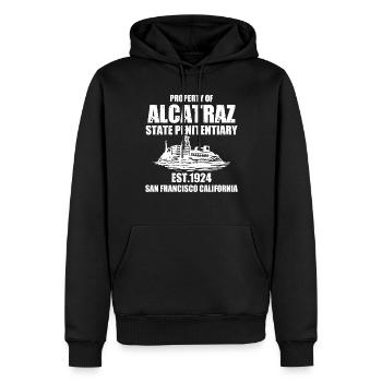San Francisco Alcatraz Eigentum von Kalifornien - Männer Premium Bio Hoodie - Schwarz - Vorne - Nico (187cm)