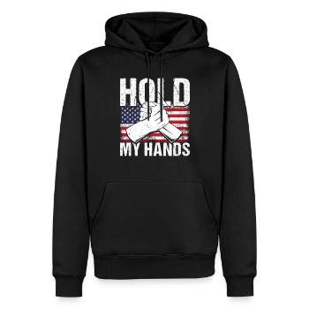 Tenez ma presse de bras à la main - Sweat à capuche Premium bio Homme - noir - Devant - Nico (187cm)