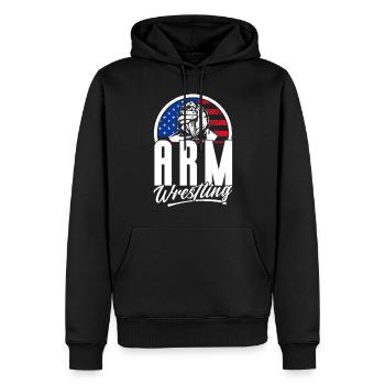 Presse à bras Presse à bras - Sweat à capuche Premium bio Homme - noir - Devant - Nico (187cm)