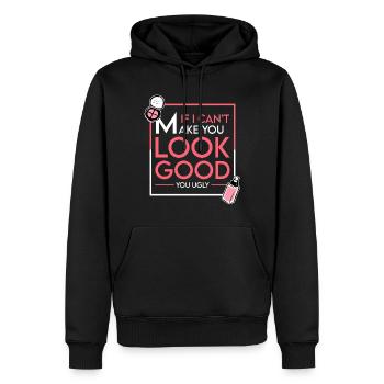 Maquilleuse drôle - Sweat à capuche Premium bio Homme - noir - Devant - Nico (187cm)