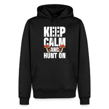 Chasse aux champignons - Sweat à capuche Premium bio Homme - noir - Devant - Nico (187cm)