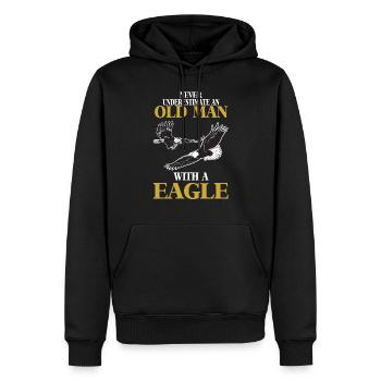 Aigle avec vieil homme Fauconnerie Oiseaux - Sweat à capuche Premium bio Homme - noir - Devant - Nico (187cm)