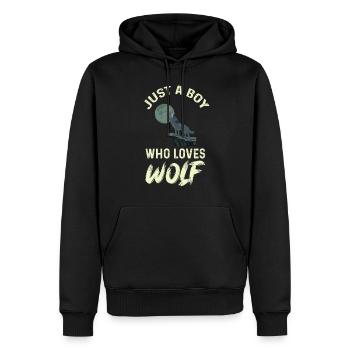 Junge liebt Wölfe Vollmond Wolf Rudel - Männer Premium Bio Hoodie - Schwarz - Vorne - Nico (187cm)