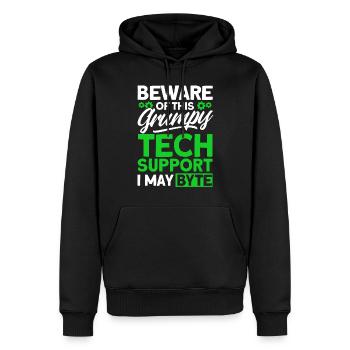 Méfiez-vous du support technique grincheux - Sweat à capuche Premium bio Homme - noir - Devant - Nico (187cm)
