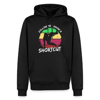 Parkour Suivez-moi, je connais un raccourci - Sweat à capuche Premium bio Homme - noir - Devant - Nico (187cm)
