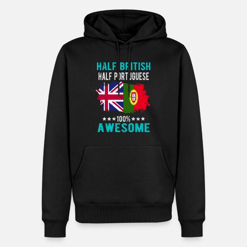 Halb Brite Halb Portugiese - Männer Premium Bio Hoodie - Schwarz