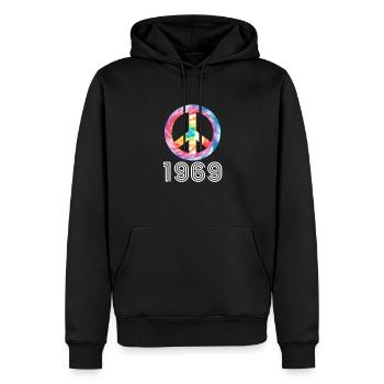Hippie 1969 Peace Flower Power Cadeau d’amour - Sweat à capuche Premium bio Homme - noir - Devant - Nico (187cm)