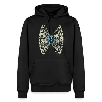 GIVE ME TECHNO MUSIC | Text Graphic Techno Shirt - Men’s Premium Organic Hoodie - black - Front - Nico (187cm)