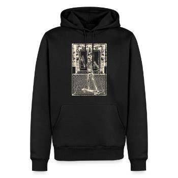 Squelette avec skateboard devant la maçonnerie de briques - Sweat à capuche Premium bio Homme - noir - Devant - Nico (187cm)