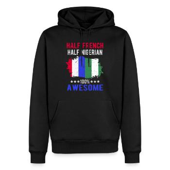Moitié Français moitié nigérian - Sweat à capuche Premium bio Homme - noir - Devant - Nico (187cm)