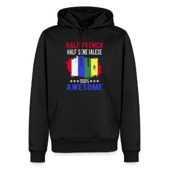 Moitié Français moitié sénégalais - Sweat à capuche Premium bio Homme - noir - Devant - Nico (187cm)