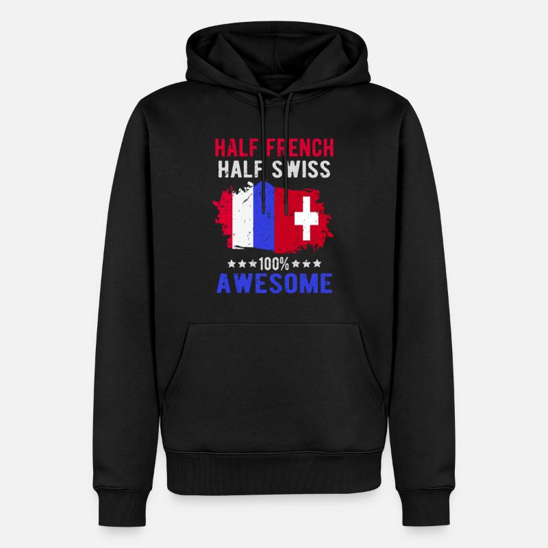 Halb Franzose Halb Schweizer - Männer Premium Bio Hoodie - Schwarz