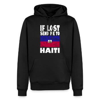 Slogan du drapeau d’Haïti - Sweat à capuche Premium bio Homme - noir - Devant - Nico (187cm)
