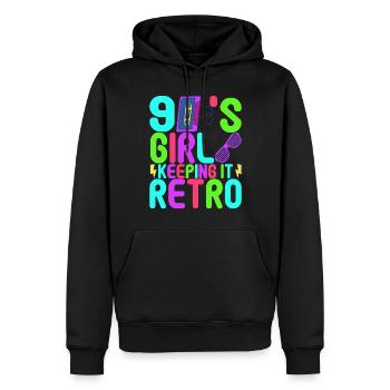 Fête des années 90 années 90 - Sweat à capuche Premium bio Homme - noir - Devant - Nico (187cm)