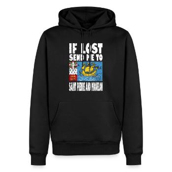 Saint Pierre and Miquelon flag saying - Men’s Premium Organic Hoodie - black - Front - Nico (187cm)