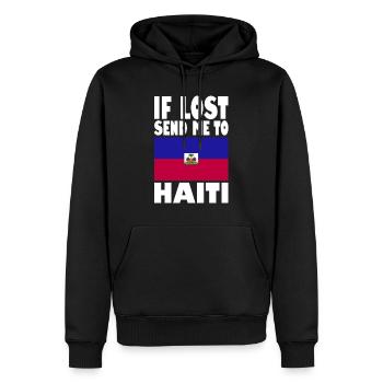 Slogan du drapeau d’Haïti - Sweat à capuche Premium bio Homme - noir - Devant - Nico (187cm)