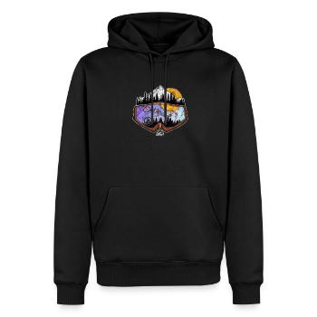MTB Mountain Biker sprint über Bergspitze Downhill - Männer Premium Bio Hoodie - Schwarz - Vorne - Nico (187cm)