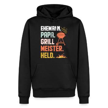 Ehemann Papa Grillmeister Held Retro - Männer Premium Bio Hoodie - Schwarz - Vorne - Nico (187cm)