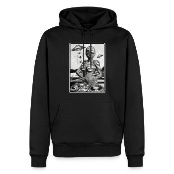 Galactic DJ with a mixing console for music funs - Men’s Premium Organic Hoodie - black - Front - Nico (187cm)