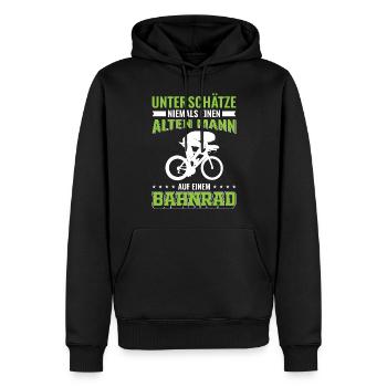 Bahnrad | Alter Mann Bahnradfahrer Geschenk - Männer Premium Bio Hoodie - Schwarz - Vorne - Nico (187cm)