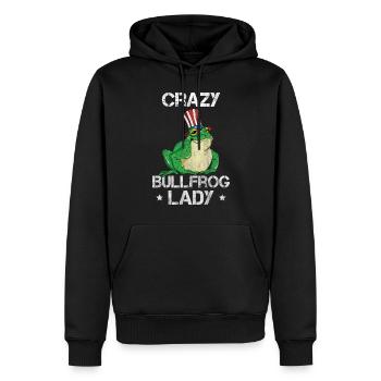 Verrückte Ochsenfrosch Lady fängt und isst Frösche - Männer Premium Bio Hoodie - Schwarz - Vorne - Nico (187cm)