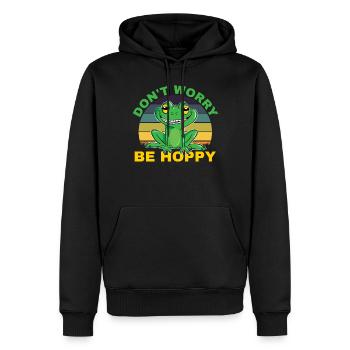 Don't Worry Be Hoppy für den fröhlichen Frosch - Männer Premium Bio Hoodie - Schwarz - Vorne - Nico (187cm)