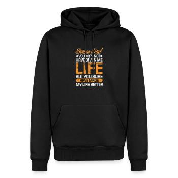 Stiefvater - Männer Premium Bio Hoodie - Schwarz - Vorne - Nico (187cm)