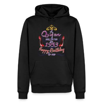 Une reine est née en 1953 - 70 ans anniversaire - Sweat à capuche Premium bio Homme - noir - Devant - Nico (187cm)