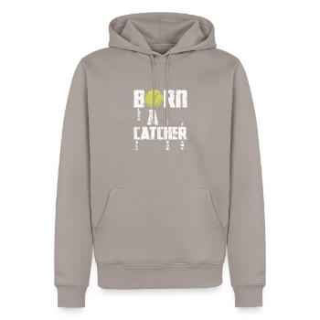 Softball - Men’s Premium Organic Hoodie - taupe - Front - Nico (187cm)