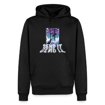 Motor Schlitten Pilot spring über Klippen Send It - Männer Premium Bio Hoodie - Schwarz - Vorne - Nico (187cm)