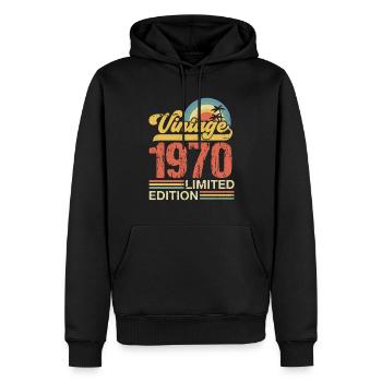 Millésime 1970 - Sweat à capuche Premium bio Homme - noir - Devant - Nico (187cm)