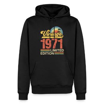 Millésime 1971 - Sweat à capuche Premium bio Homme - noir - Devant - Nico (187cm)