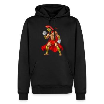 Spartan Warrior Bodybuilder - Männer Premium Bio Hoodie - Schwarz - Vorne - Nico (187cm)
